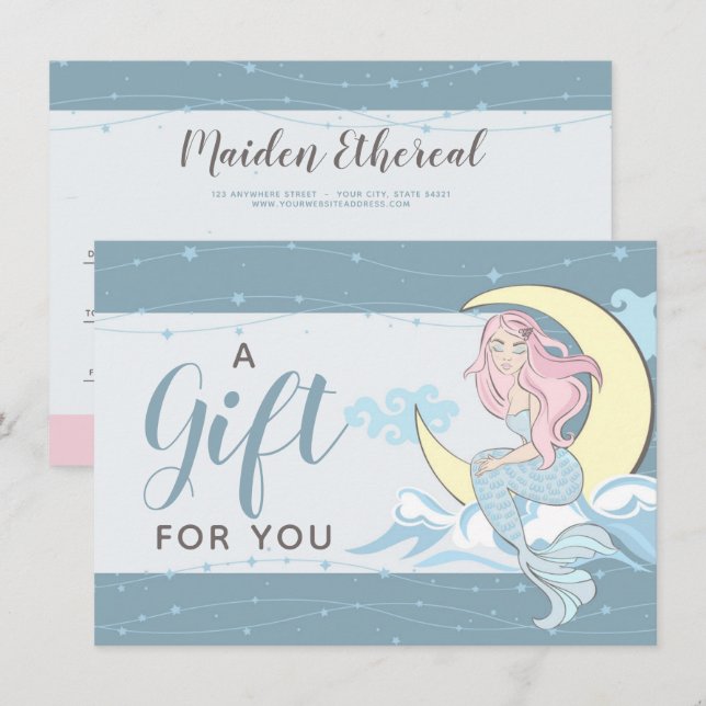 Sjöjungfru Måne Stars Mystical Gift Certificate Ca Inbjudningar (Fram/baksida)