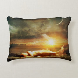 Sjöjungfru måne strand och havsbrun grönt guld prydnadskudde