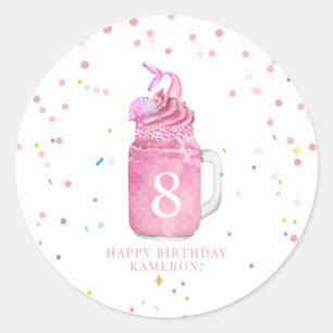 Sjöjungfru Mason Burk Milkshake Girls Rosa Birthda Runt Klistermärke
