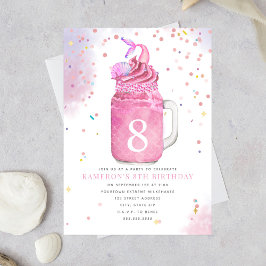 Sjöjungfru Mason Burk Milkshake Rosa Födelsedagsfe Inbjudningar