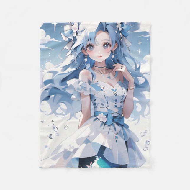 Sjöjungfru med blått hår i en blå klänning fleecefilt (Framsidan)