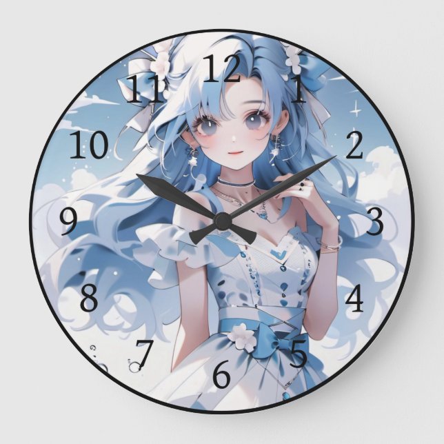 Sjöjungfru med blått hår i en blå klänning stor klocka (Framsida)