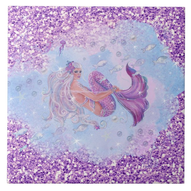 Sjöjungfru med blommor av Renee Lavoie Kakelplatta (Framsidan)