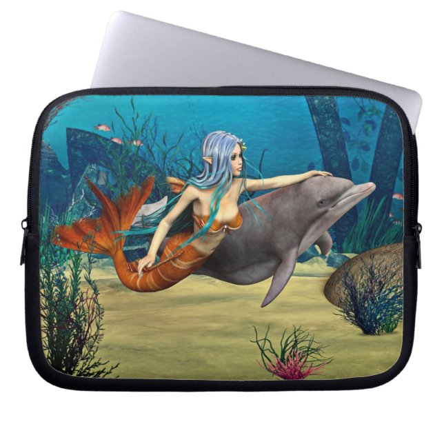 Sjöjungfru med delfin laptop fodral (Framsidan)