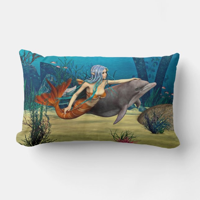 Sjöjungfru med delfin lumbarkudde (Framsida)