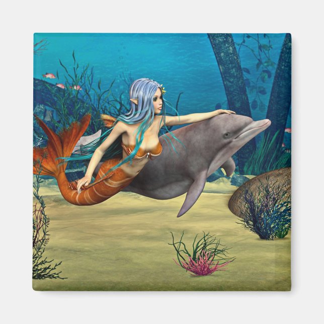 Sjöjungfru med delfin magnet (Framsidan)