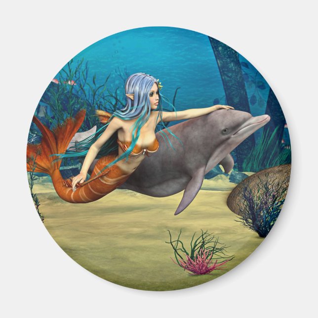 Sjöjungfru med delfin magnet (Framsidan)