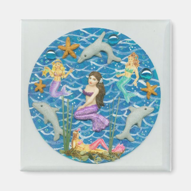 Sjöjungfru med delfiner 001 JL Biel Magnet (Framsidan)