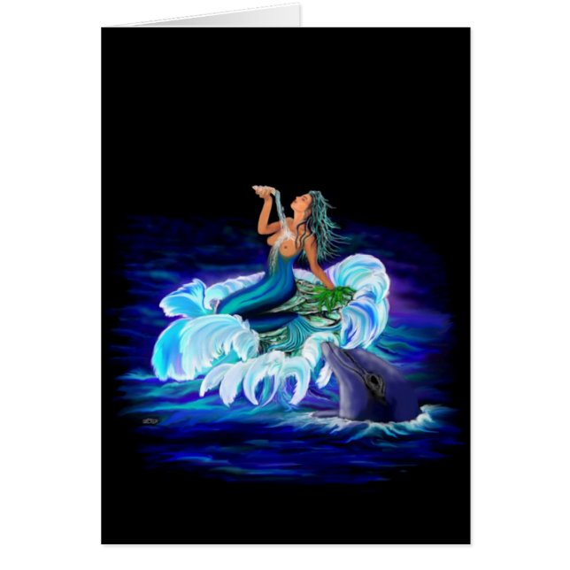 Sjöjungfru med delfiner hälsningskort (Framsidan)