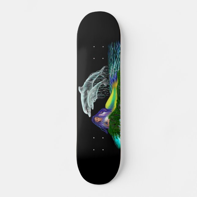 Sjöjungfru med delfiner mini skateboard bräda 18,5 cm (Framsida)