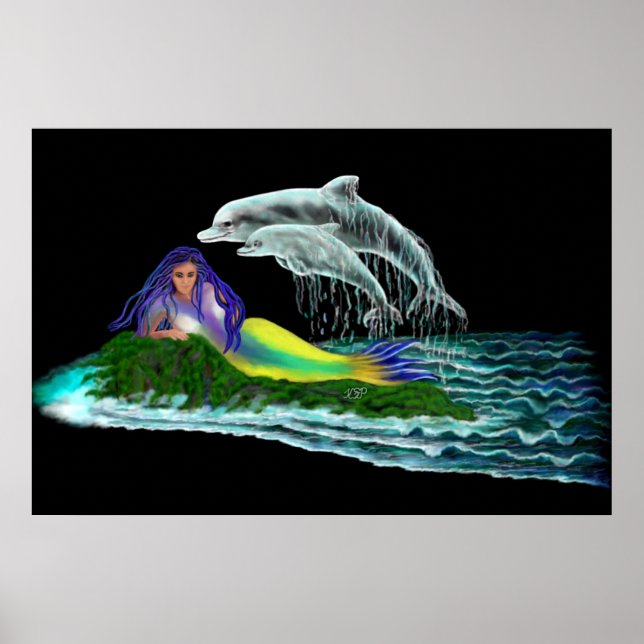 Sjöjungfru med delfiner poster (Framsidan)
