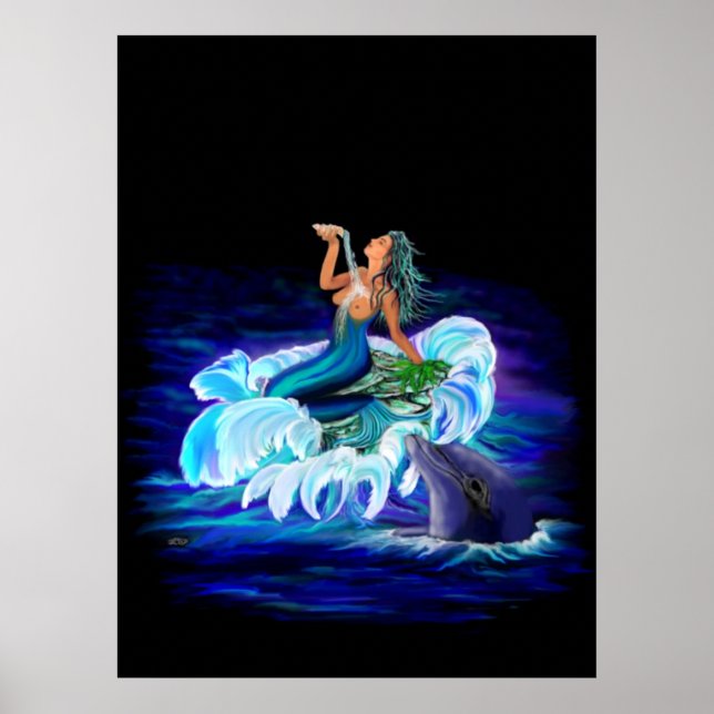 Sjöjungfru med delfiner poster (Framsidan)