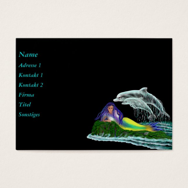 Sjöjungfru med delfiner visitkort (Framsidan)