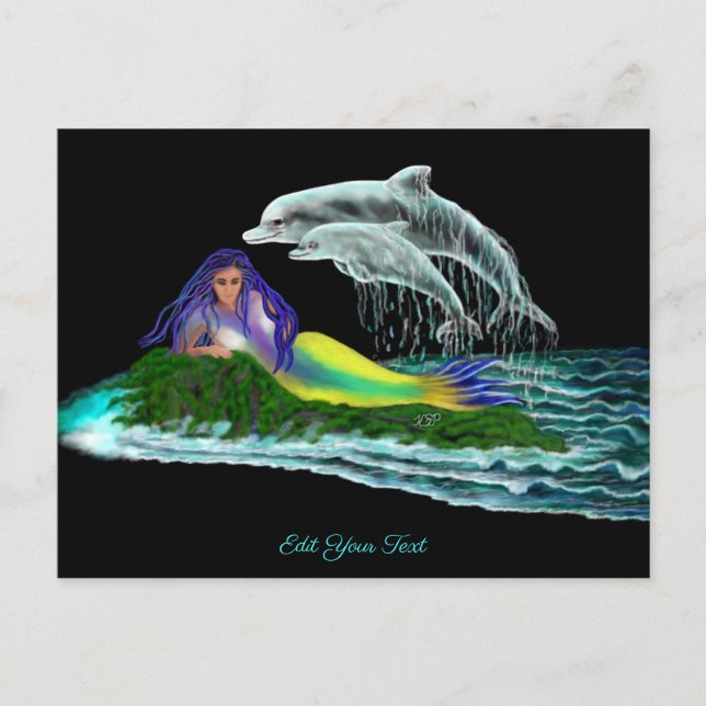 Sjöjungfru med delfiner vykort (Framsida)