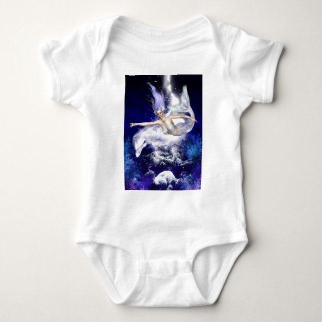 Sjöjungfru med Dolphin Baby T-Shirt (Framsida)