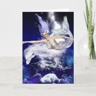 Sjöjungfru med Dolphin Greeting Card Kort