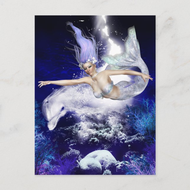 Sjöjungfru med Dolphin-vykort Vykort (Framsida)