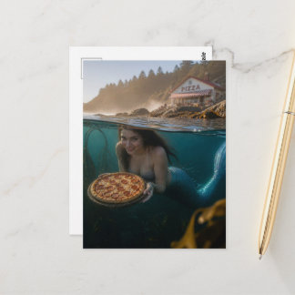 Sjöjungfru Med en Pizza Vykort