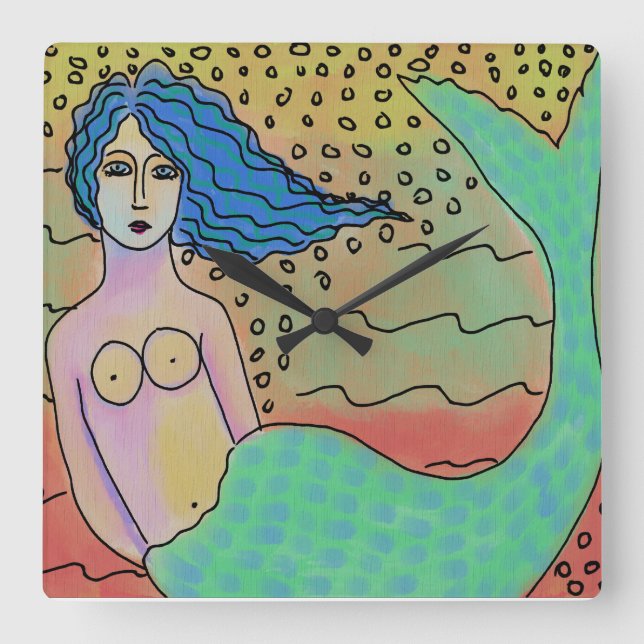 Sjöjungfru med färgad Abstrakt  Art Väggklocka (Framsida)