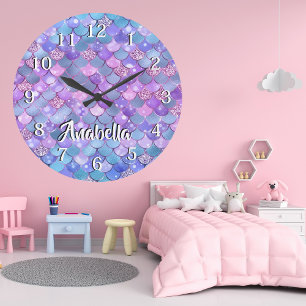 Sjöjungfru med färgfulla Glitter-skalor, design Stor Klocka