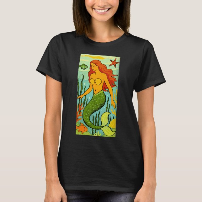 Sjöjungfru med fisk t shirt (Framsida)