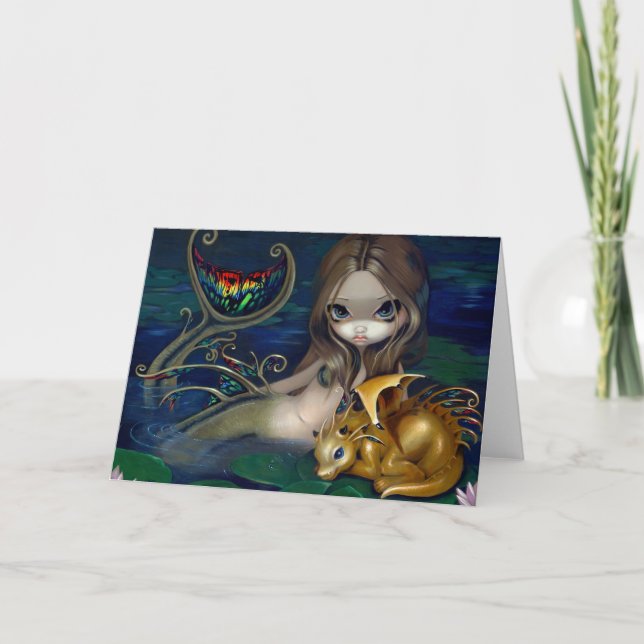 "Sjöjungfru med gyllene dragon"-gratulationskort Kort (Framsida)