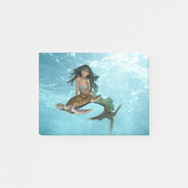 Sjöjungfru med havssköldpaddan post-it block (Framsida)