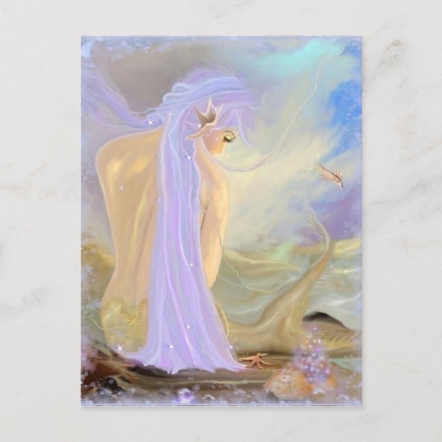 Sjöjungfru med hög lila vykort (Framsida)