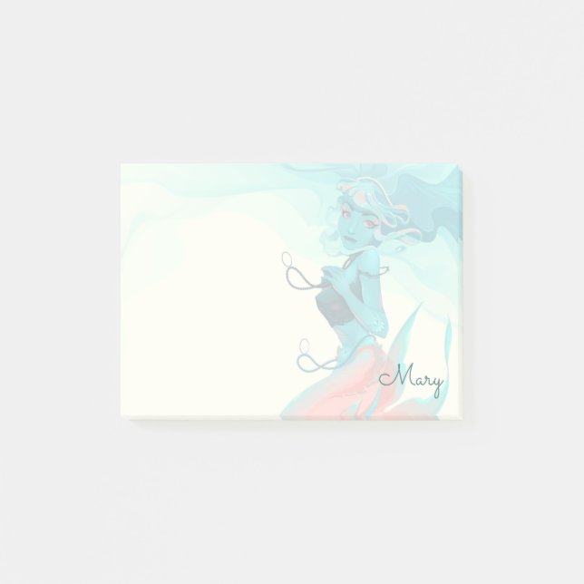 Sjöjungfru med juveler 4x3 post-it block (Framsida)