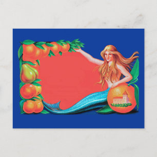 Sjöjungfru med Låda Art-vykort för Frukt Vintage Vykort