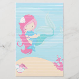 Sjöjungfru med nedsatt Rosa med portfölj Brevpapper