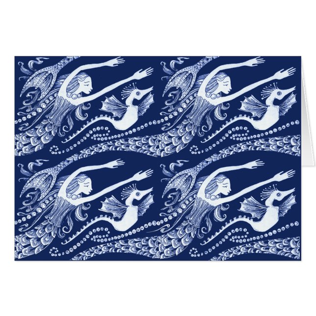 Sjöjungfru med pärlor och seahorsen hälsningskort (Framsidan Horizontal)