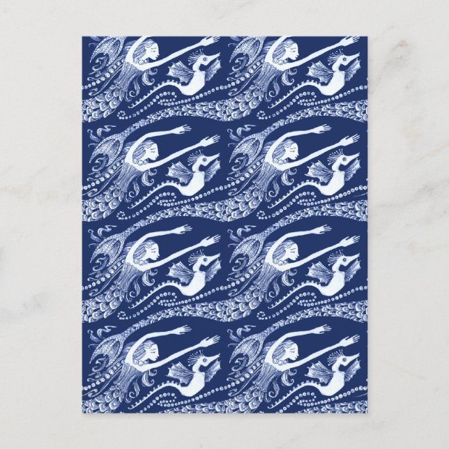 Sjöjungfru med pärlor och seahorsen vykort (Framsida)