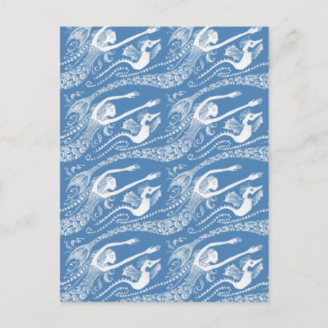 Sjöjungfru med pärlor och sjöhäst vykort (Framsida)