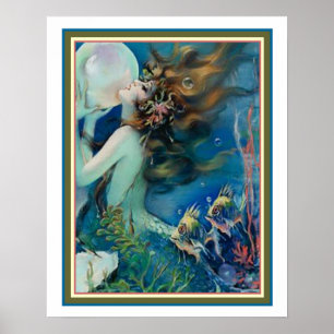 "Sjöjungfru med Pearl" Art Deco av Henry Clive 16x Poster