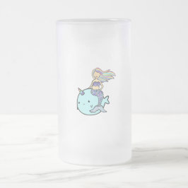 Sjöjungfru med Rainbow Hair Riding Pet Narwal Frostat Ölglas