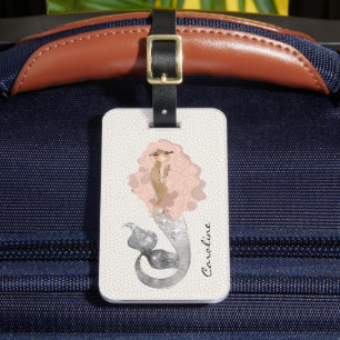 Sjöjungfru med Rosa Hair och ditt namn Bagagebricka