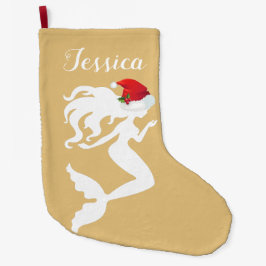 Sjöjungfru med Santa Hat Stocking Stor Julstrumpa