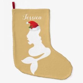 Sjöjungfru med Santa Hat Stocking Stor Julstrumpa