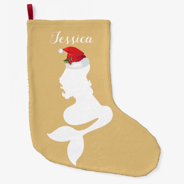 Sjöjungfru med Santa Hat Stocking Stor Julstrumpa (Framsidan)