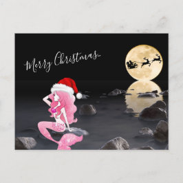 Sjöjungfru med Santa och Sleigh God jul Helg Vykort