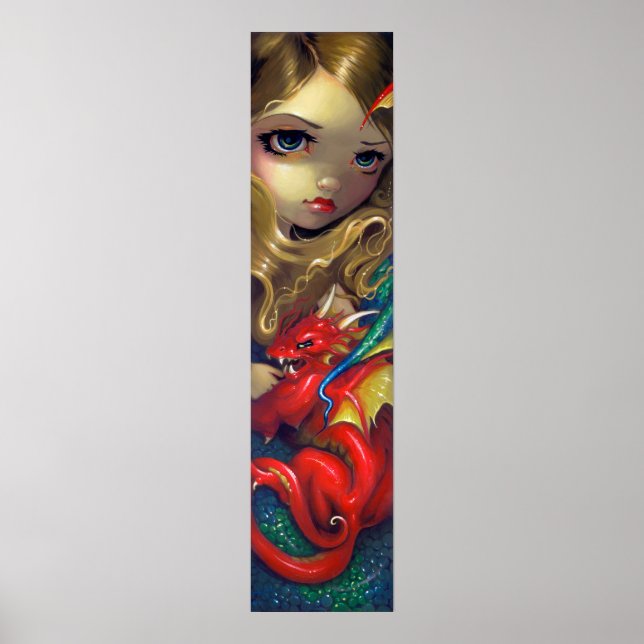 Sjöjungfru med Scarlet Dragon ART PRINT-fantasi Poster (Framsidan)