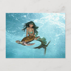 Sjöjungfru med Sea Turtle Postcard Vykort