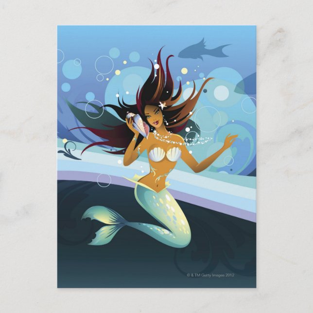 Sjöjungfru med snäckan som gå i ax vykort (Framsida)