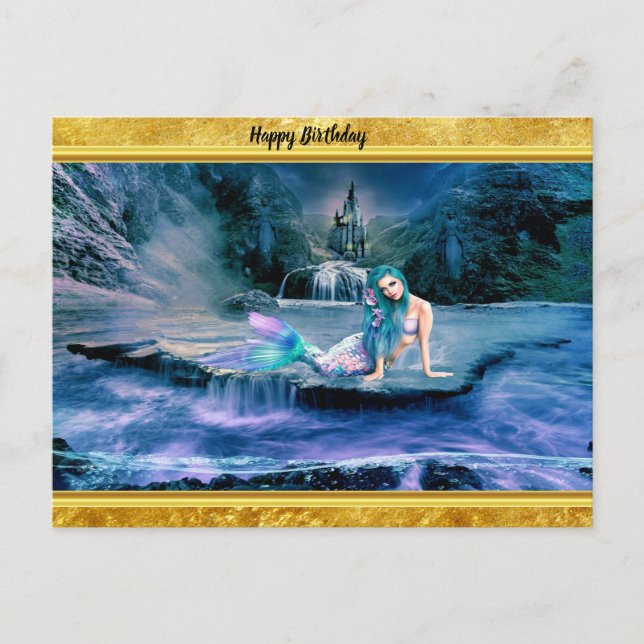Sjöjungfru med turkos hår vykort (Framsida)