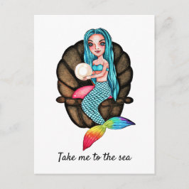 Sjöjungfru med vattenfärgsgrafik i sidled vykort