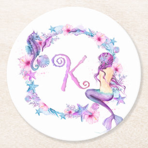 Sjöjungfru Monogram K Underlägg Papper Rund