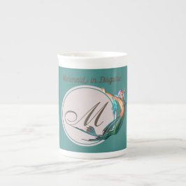 Sjöjungfru Monogram Teal Belar Benporslin Mugg