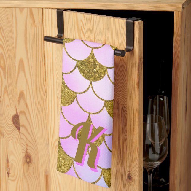 Sjöjungfru  Mönster Lila Guld Glitter Kökshandduk (Thirds Fold)