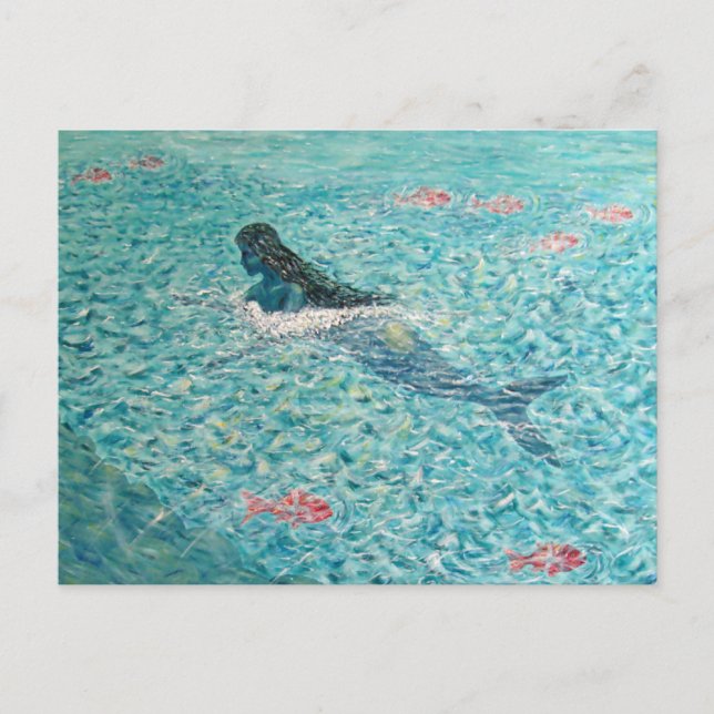 Sjöjungfru mot tidvattnet vykort (Framsida)